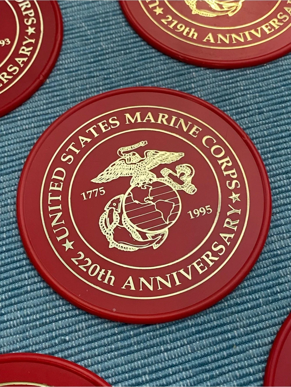 United States Marine Corps Commemorative Round Coasters - Red & Gold (Set of 5)
